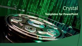  Presentation with hard disk drive - Presentation design having mechanical-hard-disk-drive-hdd background and a forest green colored foreground
