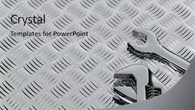  Presentation with mechanical - Colorful slides enhanced with mechanical image of two spanners on a checkerplate background backdrop and a light gray colored foreground