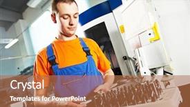  Presentation with labor - Presentation design with mechanical industrial worker measuring detail background and a coral colored foreground