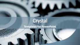  Presentation with partnership gears - Theme with mechanical industry - closeup of three metal gears background and a seafoam green colored foreground