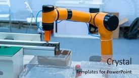  Presentation with robot arm - Audience pleasing PPT theme consisting of mechanical load - robot arm working in phone backdrop and a light blue colored foreground