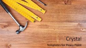  Presentation with mechanical instruments - Colorful PPT theme enhanced with mechanical measurment - instruments on wooden background backdrop and a coral colored foreground