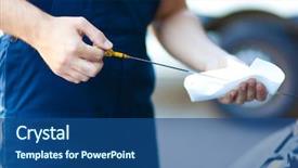  Presentation with mechanic shop - Slides featuring mechanical measurment - mechanic measuring the oil level background and a ocean colored foreground