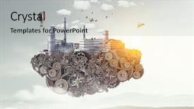  Presentation with development - Cool new theme with 3d rendered image gear designs - construction and urban development mixed backdrop and a  colored foreground