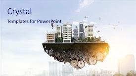  Presentation with urban economy development - Beautiful PPT theme featuring 3d rendered image gear designs - construction and urban development mixed backdrop and a  colored foreground