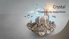  Presentation with development - Beautiful slides featuring construction and urban development mixed backdrop and a light gray colored foreground