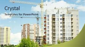  Presentation with building construction - Slide deck with mechanical project - crane and building construction background and a light blue colored foreground