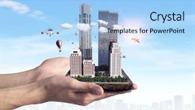  Presentation with mechanical - Slide set enhanced with mechanical project - mini city design mixed media background and a light blue colored foreground