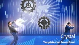  Presentation with mechanism - Beautiful presentation theme featuring mechanical pulleys - businessman pulling mechanism and raising backdrop and a teal colored foreground