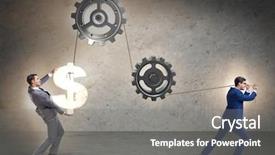  Presentation with mechanism - Slides with mechanical pulleys - businessman pulling mechanism and raising background and a gray colored foreground