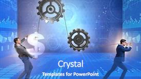  Presentation with mechanism - Colorful PPT theme enhanced with mechanical pulleys - businessman pulling mechanism and raising backdrop and a cobalt blue colored foreground