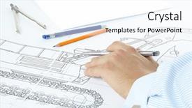  Presentation with mechanical - PPT theme with mechanical pulleys - compasses picture pencil and hand background and a  colored foreground