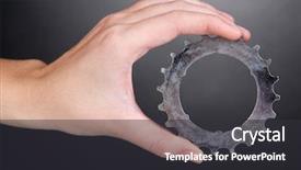  Presentation with hand holding pencil - Amazing slides having mechanical pulleys - man holding metallic cogwheel backdrop and a dark gray colored foreground
