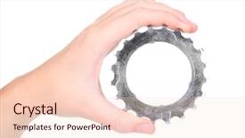  Presentation with mechanical - Amazing slide set having mechanical pulleys - man holding metallic cogwheel backdrop and a lemonade colored foreground