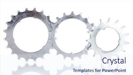  Presentation with industry sprockets cogwheels and bearing - Slide deck featuring mechanical pulleys - metal cogwheels isolated on white background and a sky blue colored foreground