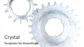  Presentation with industry sprockets cogwheels and bearing - Audience pleasing slide deck consisting of mechanical pulleys - metal cogwheels isolated on white backdrop and a  colored foreground