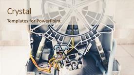  Presentation with mechanical - Slides featuring mechanical pulleys - washing machine with open enclosure background and a lemonade colored foreground