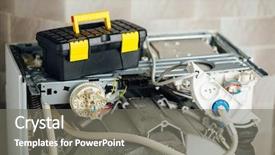  Presentation with mechanical - Colorful presentation design enhanced with mechanical pulleys - washing machine with open enclosure backdrop and a gray colored foreground