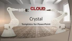  Presentation with robotic - Beautiful theme featuring mechanical robotic hands holding cloud backdrop and a soft green colored foreground