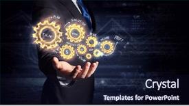  Presentation with mechanism - Cool new PPT theme with mechanical rotating - business working mechanism mixed media backdrop and a wine colored foreground