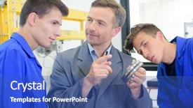  Presentation with bearing - Slide deck featuring mechanical seal - man showing bearing to apprentices background and a ocean colored foreground