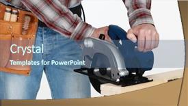  Presentation with saw palmetto - Presentation theme having mechanical separation - mason using circular saw background and a ocean colored foreground