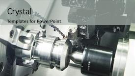  Presentation with cnc machine tool - PPT theme with mechanical shaft - metal working cutting tool pefroming background and a light gray colored foreground