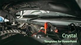  Presentation with battery - Cool new presentation theme with mechanical spring - car with opened hood wire backdrop and a tawny brown colored foreground