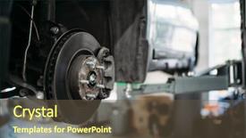  Presentation with car brake - Cool new PPT theme with mechanical spring - car with removed wheel backdrop and a tawny brown colored foreground