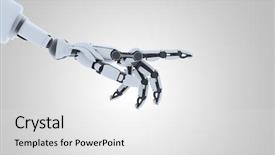  Presentation with medical robot hand and person - Amazing presentation design having mechanical spring - futuristic robot hand showing gesture backdrop and a white colored foreground