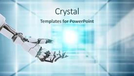  Presentation with futuristic - Beautiful slide set featuring mechanical spring - futuristic robot hand showing gesture backdrop and a cool aqua colored foreground