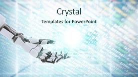  Presentation with futuristic - Slide set featuring mechanical spring - futuristic robot hand showing gesture background and a cool aqua colored foreground
