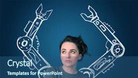  Presentation with robotic - Theme having mechanical strenght - pretty young woman with robotic background and a  colored foreground