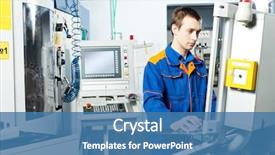  Presentation with cnc machining - Audience pleasing theme consisting of mechanical technician laborer working backdrop and a teal colored foreground