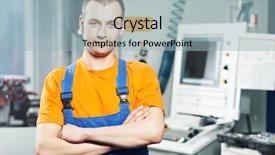  Presentation with cnc machine tool milling - Presentation with mechanical technician near cnc milling background and a light blue colored foreground