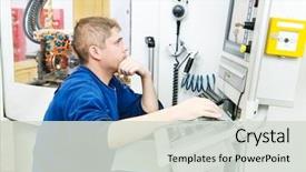  Presentation with cnc machine tool milling - Amazing PPT theme having mechanical technician operative of cnc backdrop and a light gray colored foreground