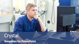  Presentation with cnc machine tool milling - Colorful slide set enhanced with mechanical technician operative of cnc backdrop and a ocean colored foreground