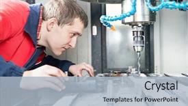 Presentation with cnc machine tool milling - Theme consisting of mechanical technician operative of cnc background and a light blue colored foreground
