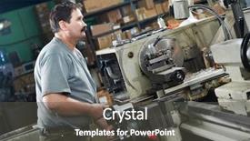  Presentation with lathe - Presentation theme consisting of mechanical technician worker at metal machining lathe in tool workshop background and a dark gray colored foreground