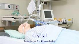  Presentation with mechanical ventilation - Presentation design enhanced with mechanical ventilation - dummy patient with endotracheal tube background and a sky blue colored foreground