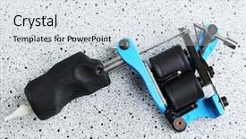  Presentation with tattoo - Cool new PPT theme with mechanical vibration - machine for tattoo on grey backdrop and a sky blue colored foreground