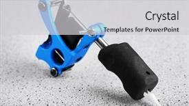  Presentation with human machine relation - Presentation design featuring mechanical vibration - machine for tattoo on grey background and a  colored foreground