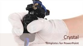  Presentation with waiter hand in white glove - Amazing PPT layouts having mechanical vibration - tattoo machine in hand isolated backdrop and a lemonade colored foreground