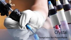  Presentation with tattoo - Audience pleasing PPT layouts consisting of mechanical vibration - tattoo machine in hand backdrop and a  colored foreground