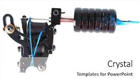  Presentation with tattoo - Cool new PPT layouts with mechanical vibration - tattoo machine isolated on white backdrop and a  colored foreground