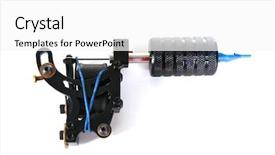  Presentation with tattoo - Slide deck enhanced with mechanical vibration - tattoo machine isolated on white background and a white colored foreground