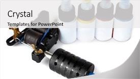  Presentation with machine to machine - Slide deck having mechanical vibration - tattoo machine with colourful ink background and a white colored foreground