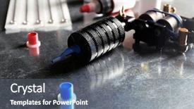  Presentation with tattoo - Presentation design with mechanical vibration - tattoo machine with colourful ink background and a gray colored foreground