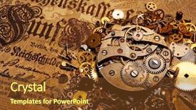  Presentation with mechanical watch - Amazing slide deck having mechanical watch - gears on the old banknote backdrop and a tawny brown colored foreground
