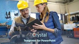  Presentation with mechanical - Cool new PPT theme with mechanical-workshop-manager-giving-instructions backdrop and a ocean colored foreground